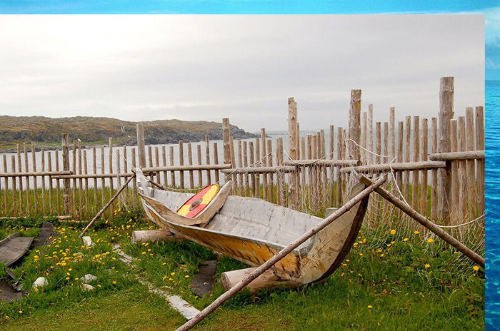 Реконструкция лодки викингов в поселении L'Anse aux Meadows.