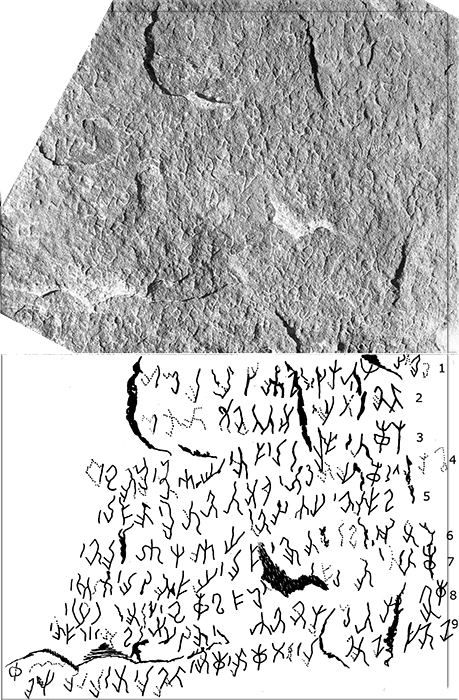Надпись на камне, обнаруженном в Афганистане, в 1969 году, которую удалось расшифровать благодаря тому, что было найдено в Таджикистане.