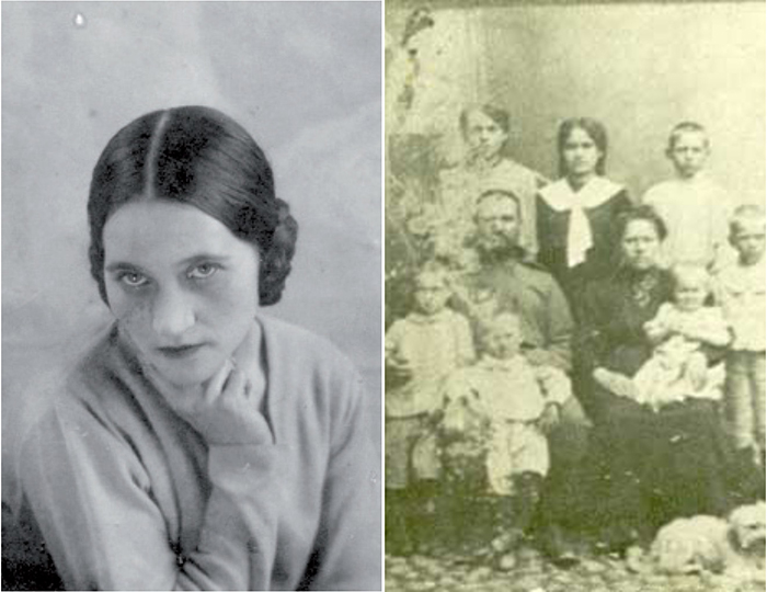 Слева: Надежда Ходасевич. Справа: семья Ходасевич, 1914 год. В середине верхнего ряда - Надя.