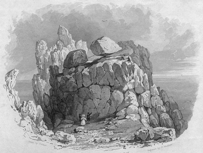 Гравюра XIX века с изображением скалы Логан. / Фото: amusingplanet.com