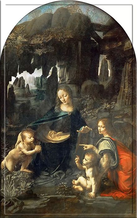 «Мадонна в скалах» (1483–1486), Леонардо да Винчи, находящаяся в Лувре в Париже, Франция.