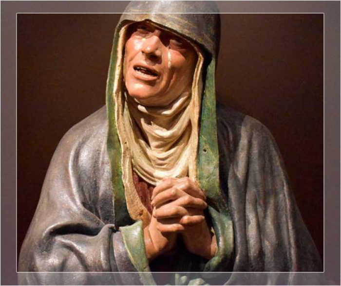 Профессиональными плакальщицами обычно были женщины, так как мужчинам было неприемлемо плакать на публике. «Доленте», скульптура Гвидо Маццони, около 1480-1485 годов.