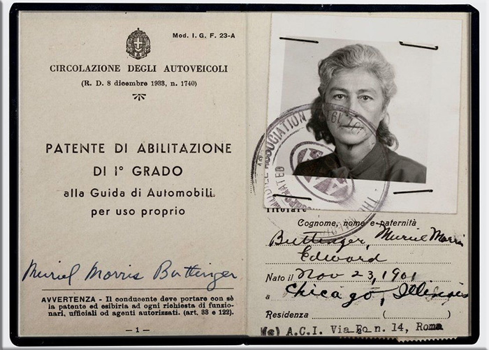 Итальянские водительские права Мюриэль Гардинер, 1950 год.
