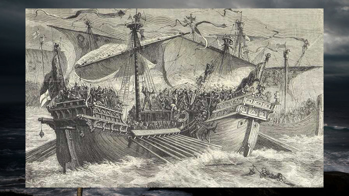 Морская битва на гравюре, сделанной Джеймсом Грантом в 1873 году.