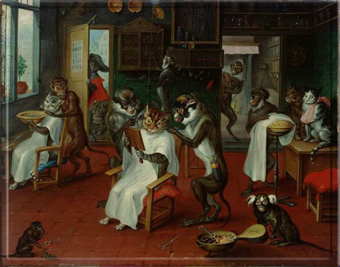 «Парикмахерская с обезьянами и кошками», автор Авраам Тенирс.