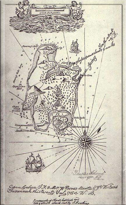 Карта острова сокровищ, нарисованная Стивенсоном.