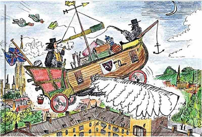 Иллюстрация летающей колесницы Джона Уилкинса.