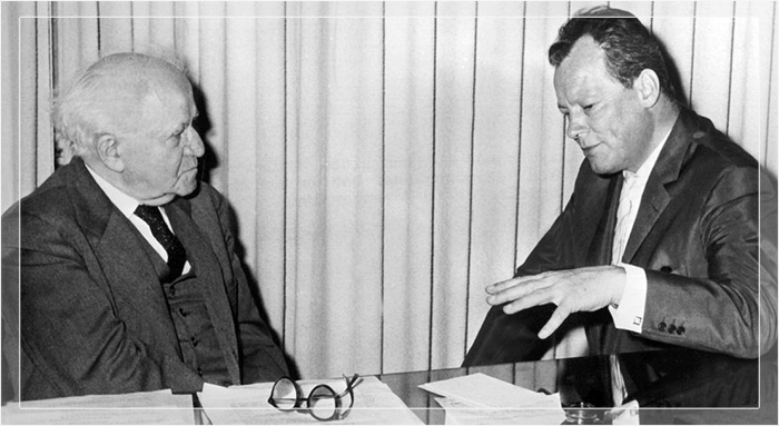 Бургомистр Западного Берлина Вилли Бранд и премьер-министр Израиля Давид Бен-Гурион во время визита в Израиль в 1960 году.