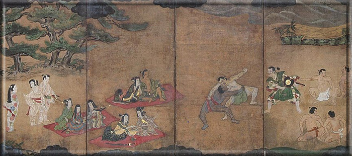 На этом рисунке 1605 года чёрный борец сумо может быть Ясукэ. Иллюстрация Мейлана Солли.
