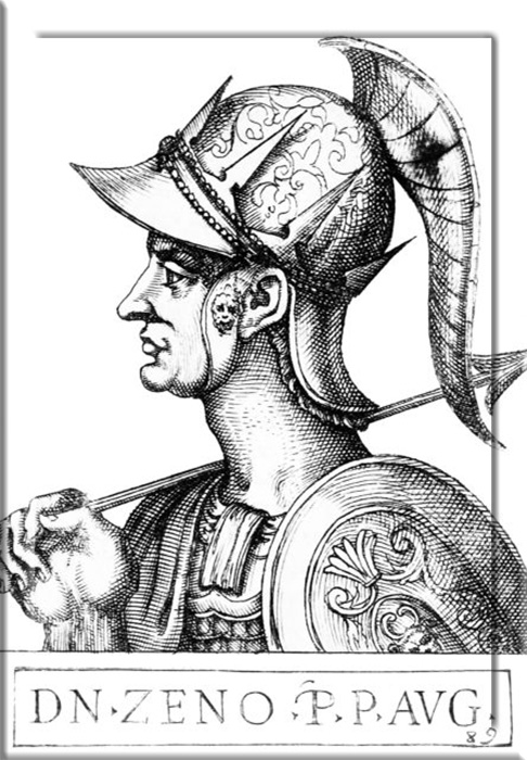 Император Зенон, изображённый как исаврийский воин, до того, как он стал императором.