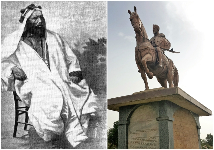 Слева направо: Алула Энгида. \ Статуя: Рас Алула Абба Нега Энгида.