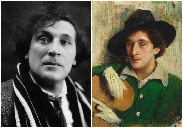 Слева направо: Марк Захарович Шагал. \ Портрет молодого Шагала кисти его учителя Пена, 1914 год.