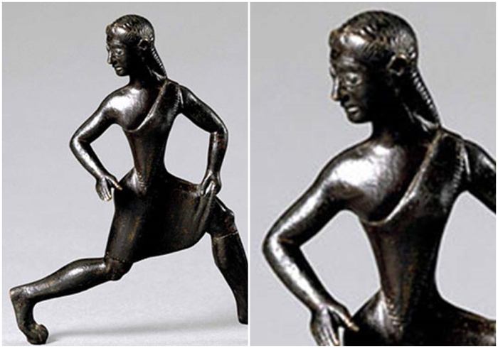 Бронзовая статуэтка бегущей девушки, возможно, из Лаконии, изготовленная около 520-500 годов до н.э.