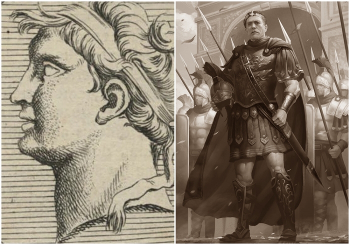 Слева направо: Царь Никомед. \ Гай Юлий Цезарь.