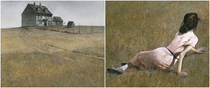 Фрагменты картины Мир Кристины, слева направо: Дом Олсонов. \ Кристина Олсон в поле.