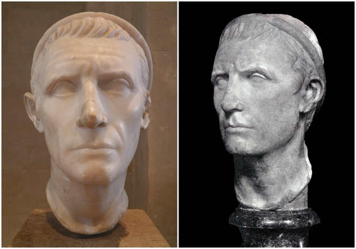 Слева направо: Бюст из Лувра, возможно, римская копия эллинистического портрета Антиоха III. \ Мраморный бюст Антиоха III, Лувр, Париж.