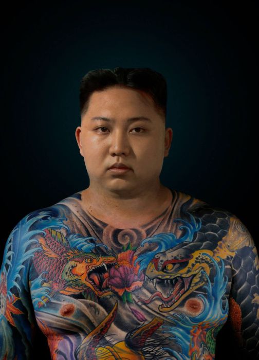 Глава государства КНДР - Ким Чен Ын (Kim Jong Un). Татуированные президенты. Автор идеи  - фотохудожник  Arminas Raugevicius.