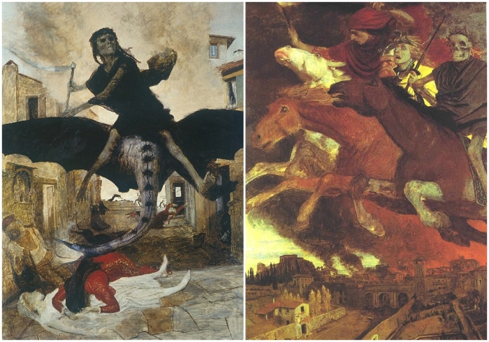Слева направо: Чума, Арнольд Бёклин, 1898 год. \ Война, Арнольд Бёклин.