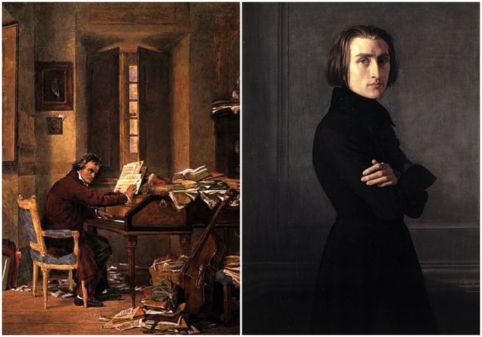 Слева направо: Бетховен за работой дома. \ Ференц Лист.