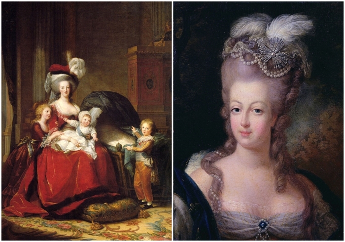 Слева направо: Мария-Антуанетта с детьми, кисти Виже-Лебрен, 1787 год. \ Портрет Марии-Антуанетты.