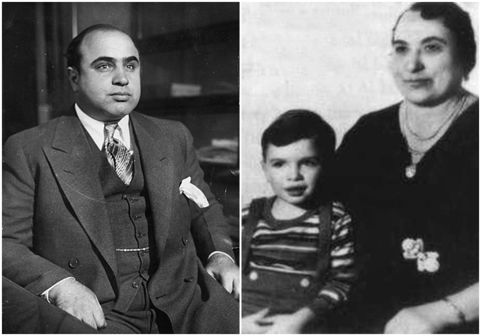 Слева направо: Аль Капоне в 1930 году. \ Маленький Аль Капоне со своей матерью.