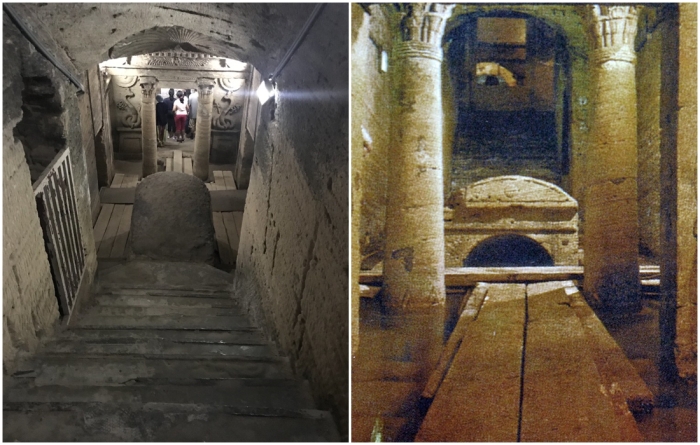 Слева направо: Лестница, ведущая к главной гробнице. \ Фрагмент входа в погребальную гробницу.