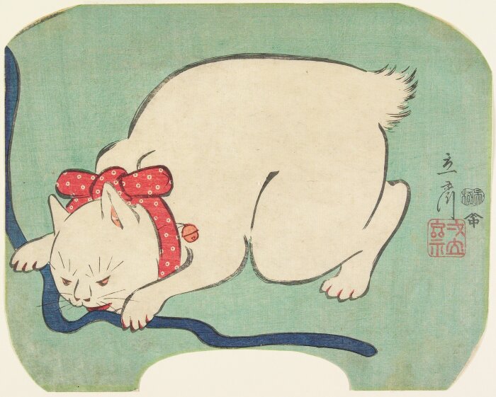 Хиросигэ II – Белый кот, играющий со шнурком. \ Фото: collections.artsmia.org.