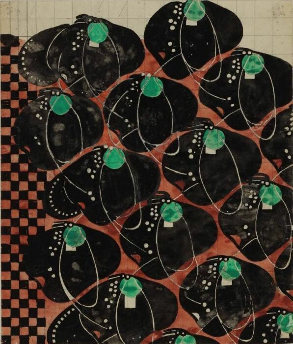 Дизайн текстиля: стилизованные цветы и клетка, Чарльз Ренни Макинтош, 1915-23 годы. \ Фото: i.pinimg.com.
