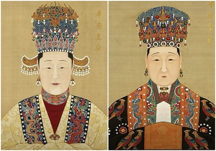 Слева направо: Благородная супруга Чжэн. \ Императрица Сяоцзин.