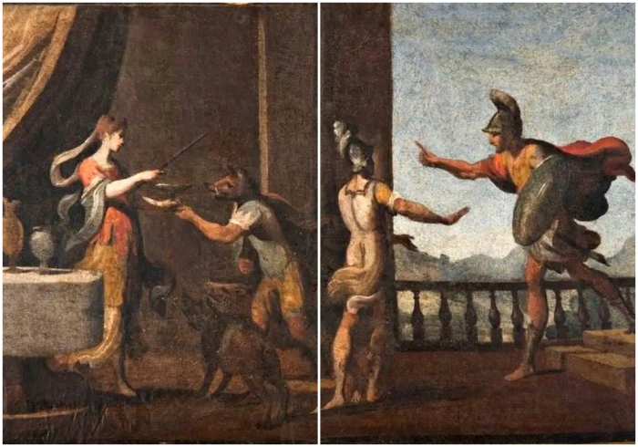 Фрагменты картины: Цирцея возвращает человеческий образ товарищам Одиссея, Гверчино, 1591-1666 годы.