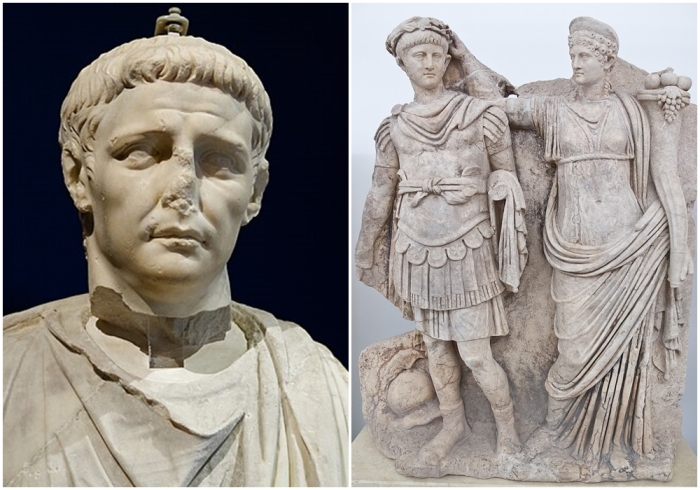 Слева направо: Статуя Клавдия в Римском дворце, Мальта. \ Скульптура Агриппины, коронующей своего юного сына Нерона (ок. 54-59 гг. нашей эры).