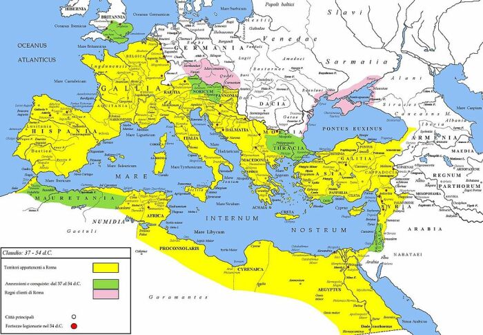 Империя Клавдия с 37 по 54 год до нашей эры. \ Фото: en.wikipedia.org.