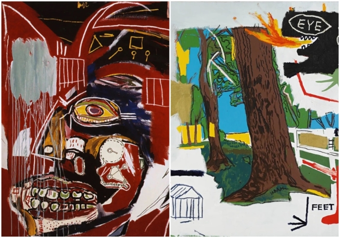 Слева направо: В этом случае, Жан-Мишель Баския, 1983 год. \ Дерево, Жан-Мишель Баския, 1984 год.