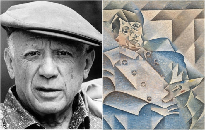Слева направо: Пабло Пикассо. \ Портрет Пикассо, выполненный Хуаном Грисом, 1912 год.