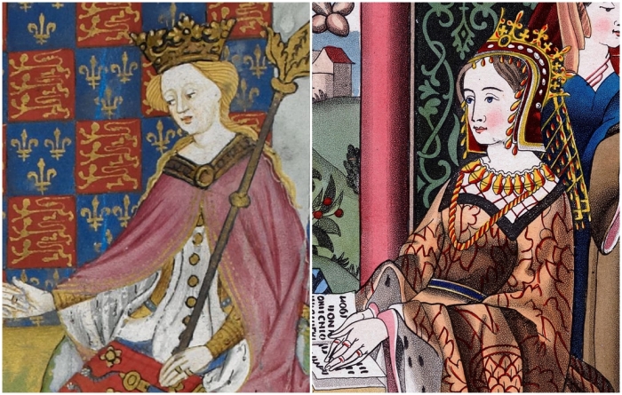 Слева направо: Маргарита получает книгу романсов, миниатюра из иллюминированной рукописи. \ Маргарита Анжуйская.