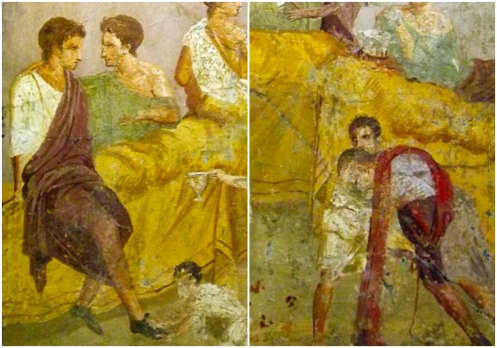 Фрагменты фрески, изображающей банкет или семейную церемонию из Помпей, около 79 года н.э.