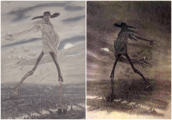 Слева направо: Сатана сеяние, Фелисьен Ропс, 1882 год. \ Сатана сеет семена, Фелисьен Ропс, около 1872 год.