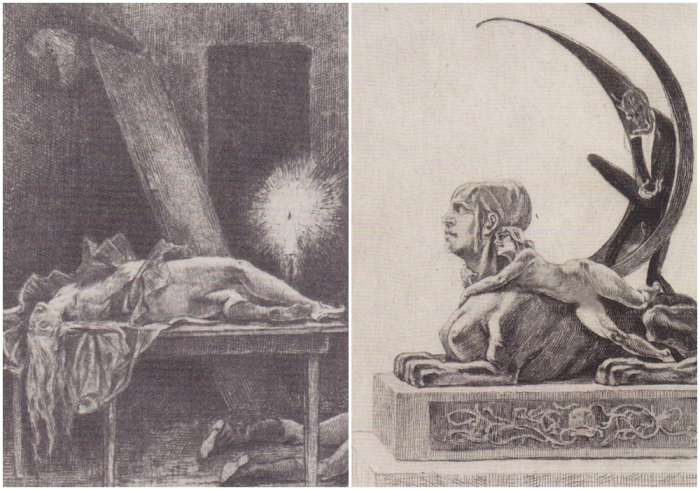 Слева направо: На обеде атеиста, Фелисьен Ропс, 1882 год. \ Сфинкс, Фелисьен Ропс, 1882 год.