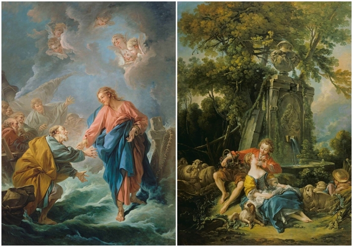 Слева направо: Святой Петр, пытающийся ходить по воде, Франсуа Буше, 1766 год, Собор Сен-Луи, Версаль. \ Осенняя пастораль, Франсуа Буше.