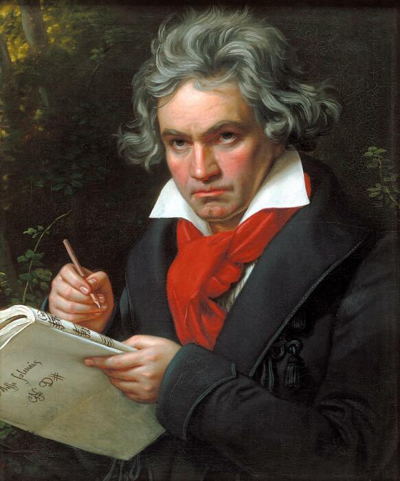 Портрет Бетховена с партитурой Missa Solemnis («Торжественная месса») кисти Карла Штилера, 1820 год. \ Фото: wikipedia.org.