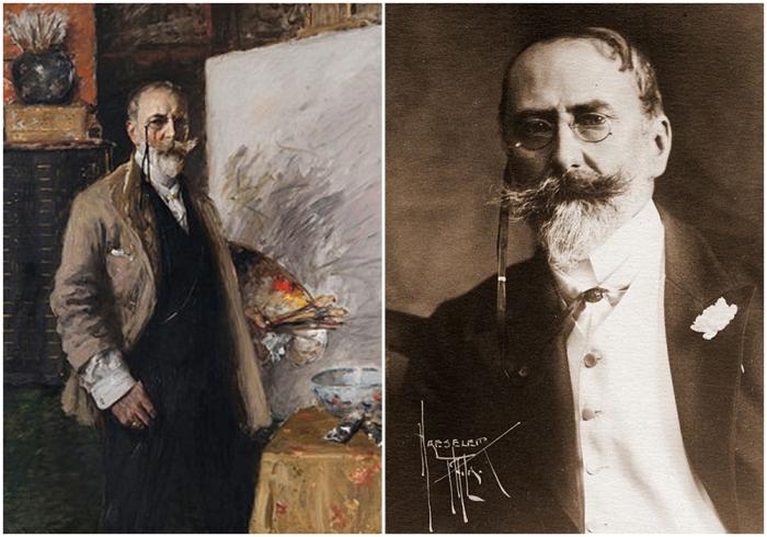 Слева направо: Автопортрет художника, 1915 год. \ Уильям Меррит Чейз в 1900 году.