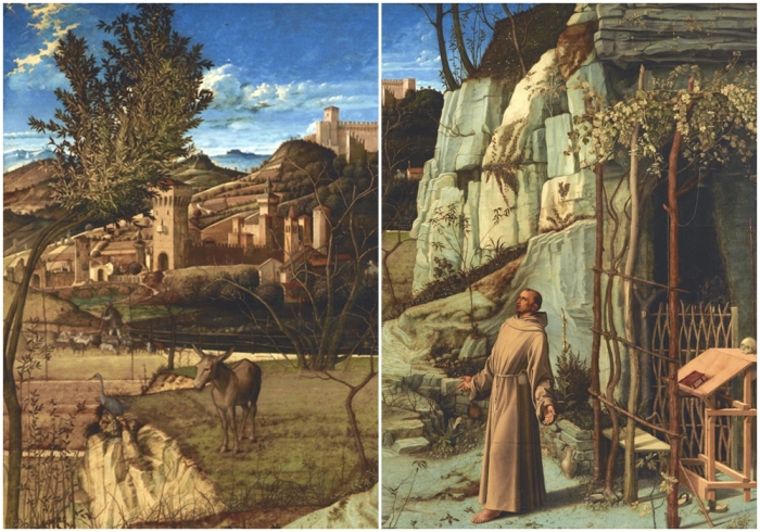 Фрагменты картины «Святой Франциск в пустыне» Джованни Беллини.