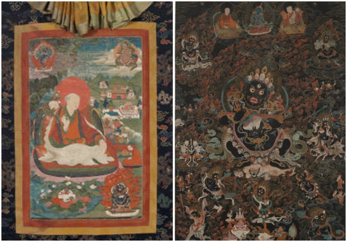 Слева направо: Тханка изображение Сачен Кунга Ньингпо. \ Повелитель шатра, XIX век.