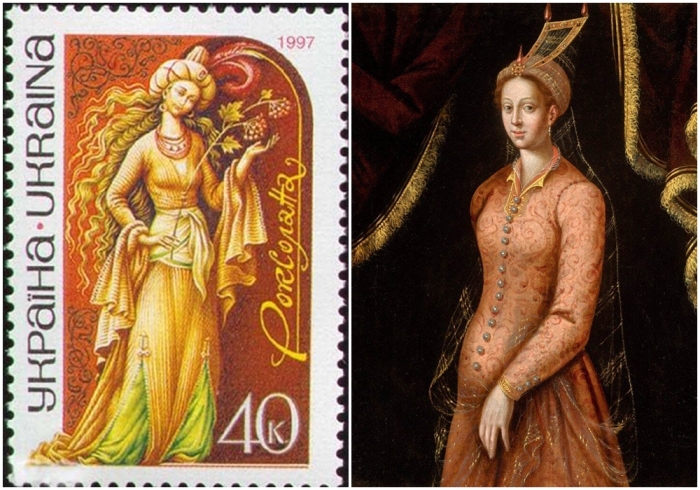 Слева наперво: Роксолана на марке Украины,1997 год. \ Фото: Михримах Султан, дочь Сулеймана Великолепного и Роксоланы, 1522-1578 годы.