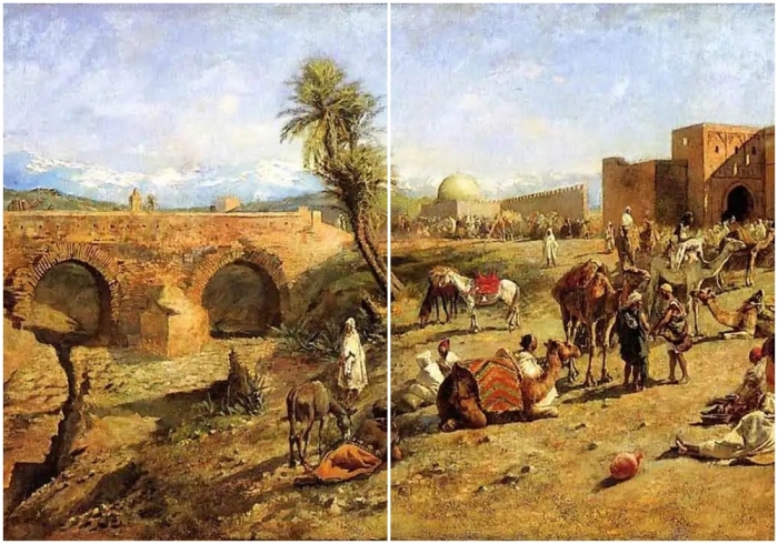 Прибытие каравана за пределы города Марокко, Эдвин Лорд Уикс, 1882 год.