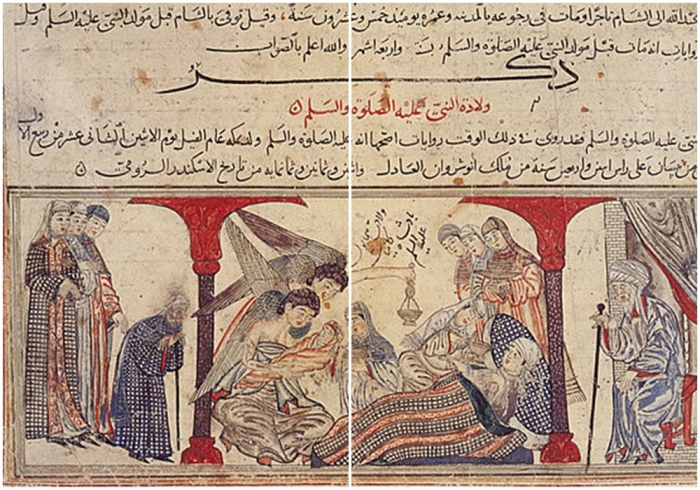 Рождение Мухаммеда, миниатюра из Джами ат-таварих (XIV век).