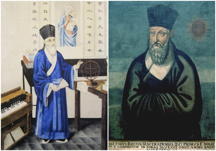 Слева направо: Маттео Риччи в традиционной китайской одежде. \ Маттео Риччи — итальянский миссионер-иезуит, математик, астроном, картограф и переводчик, который провёл последние тридцать лет своей жизни в Китае, положив начало иезуитской миссии в Пекине.
