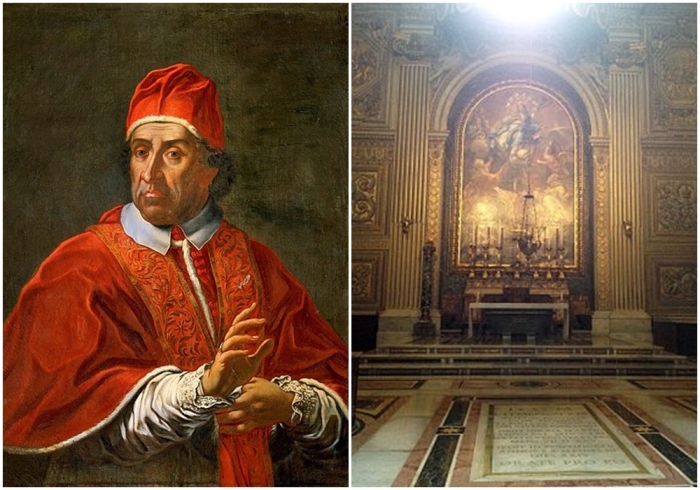 Слева направо: Его Святейшество Папа Римский Климент XI. \ Гробница папы Климента XI.