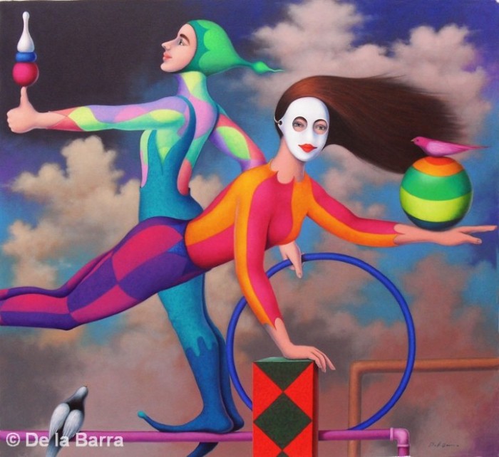 Акробаты (Equilibristas). Автор: современный перуанский художник Хосе де ла Барра (Jose De la Barra). 