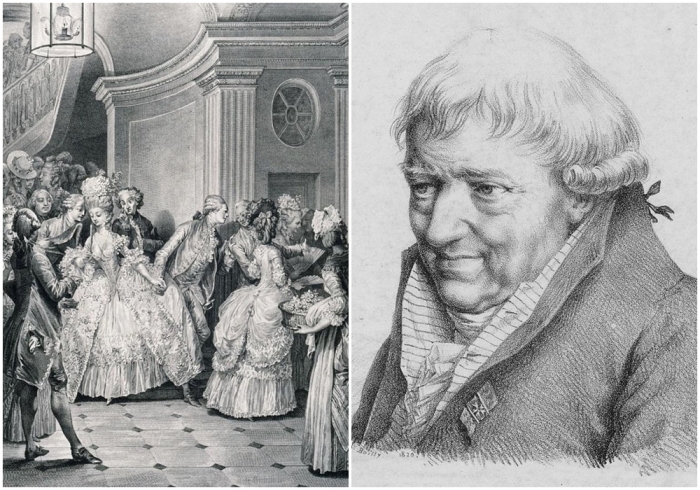 Слева направо: Выход из оперы, Жан-Мишель Моро.\ Франсуа-Жозеф Госсек — французский композитор, писавший оперы, симфонии, хоровые работы и произведения для струнного квартета.